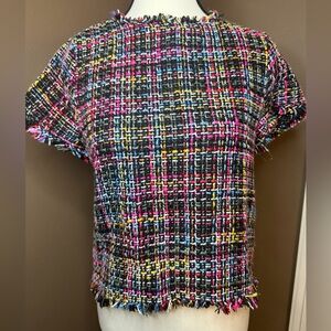 Zara Basic Multicolor Tweed Fringe Top size small